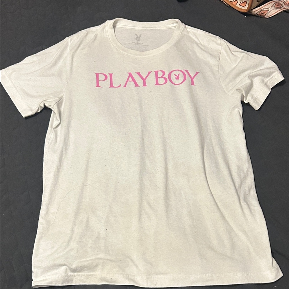 Playboy White T-Shirt with Pink Logo